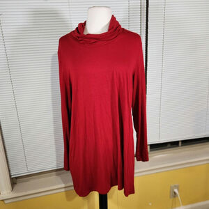 J.Jill Wearever 1X $89 Long Sleeve Soft Stretch Cowl Neck Red Nylon Tunic Top